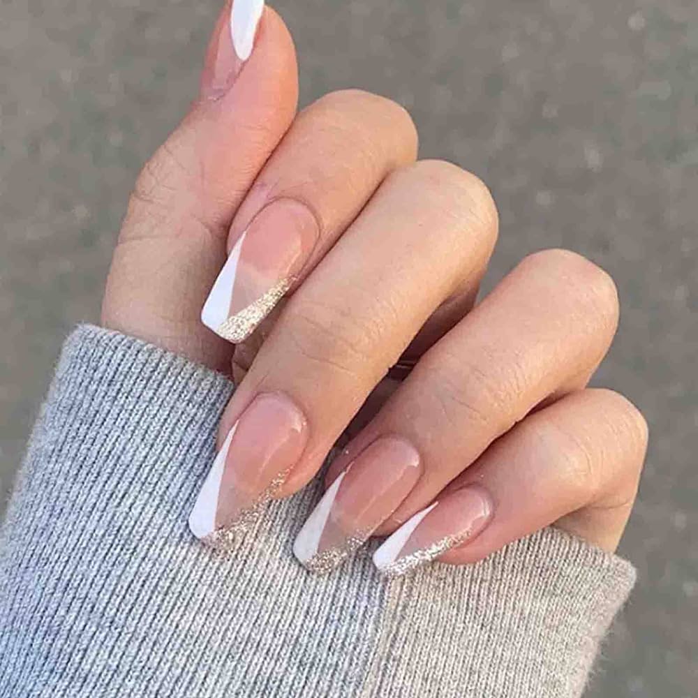 french tip coffin nails