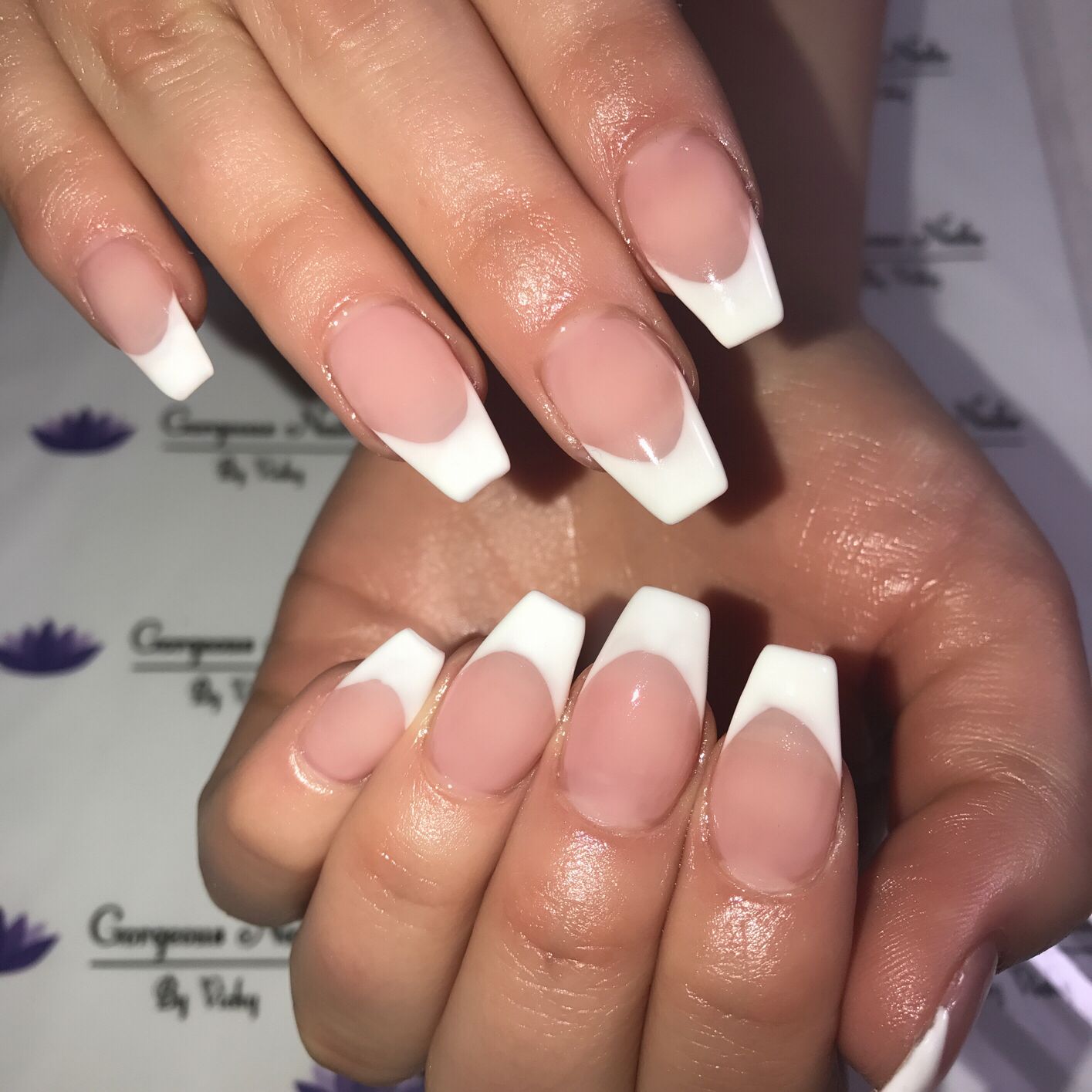 french tip coffin nails