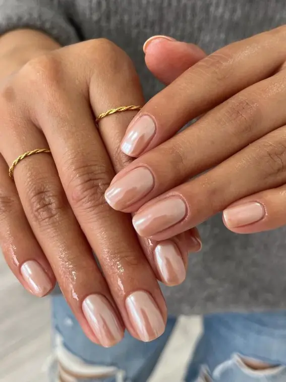 Nude Chrome Nails