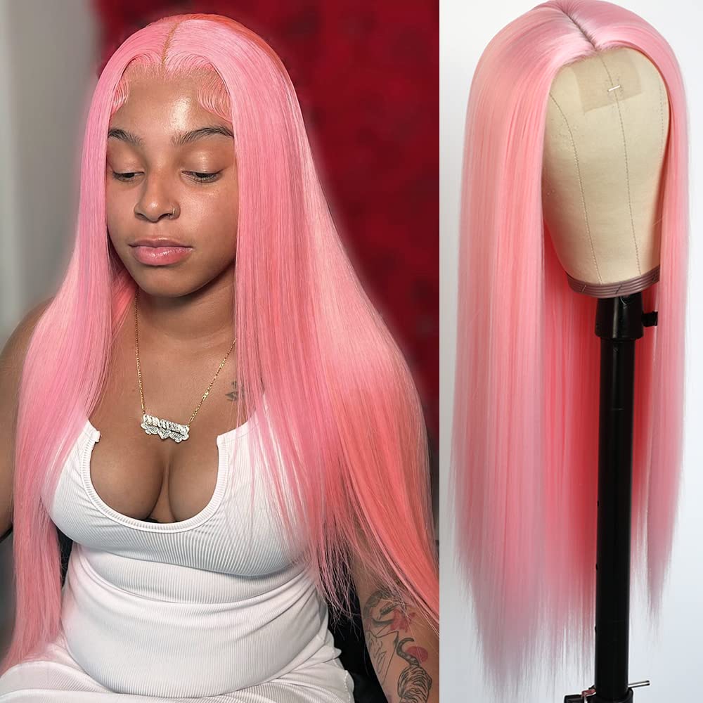 pink human hair wig