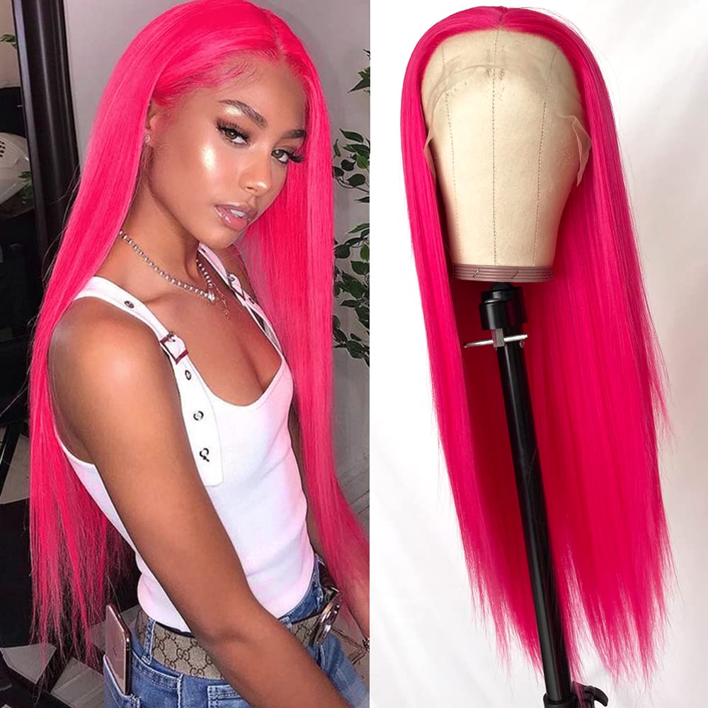 pink human hair wig