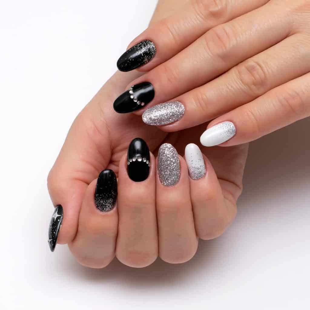 Black and Silver Nails