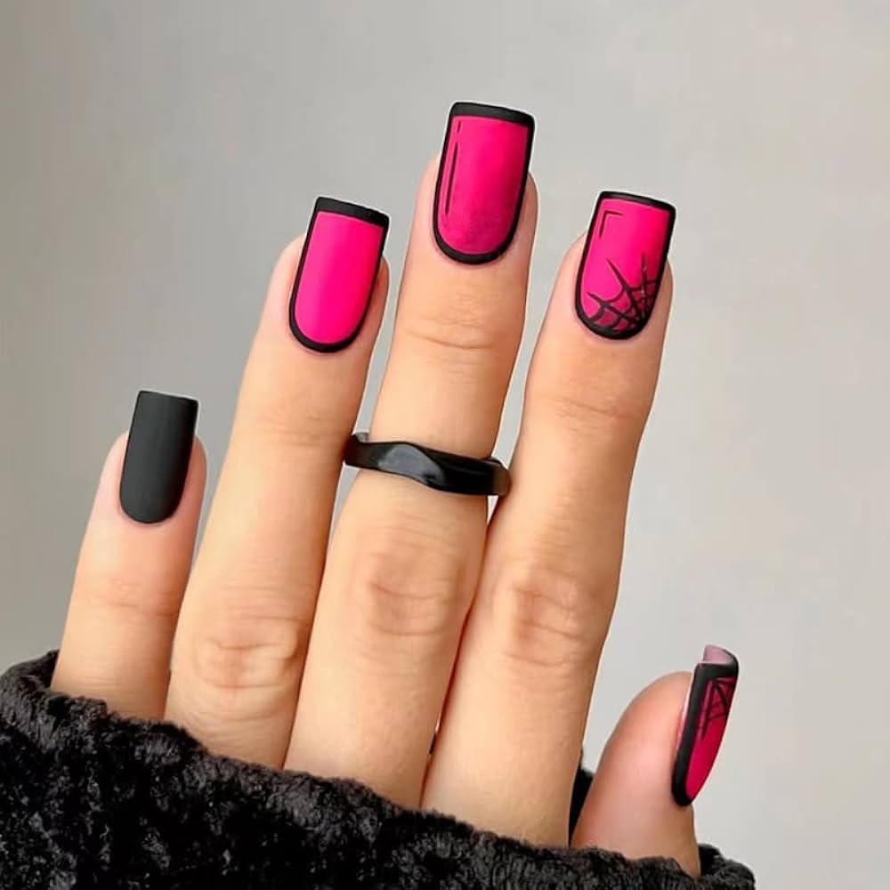 Black and Pink Nails