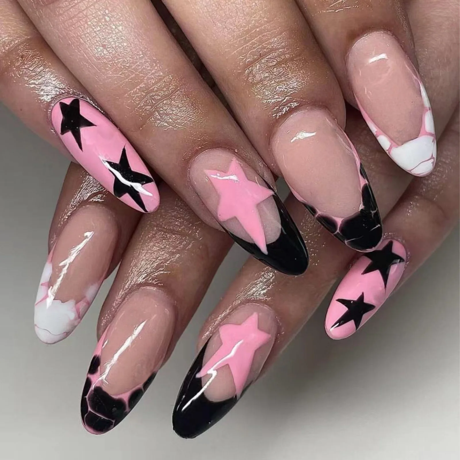 Black and Pink Nails