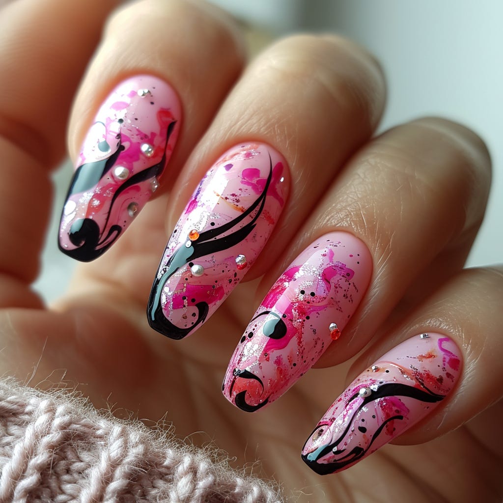 Black and Pink Nails