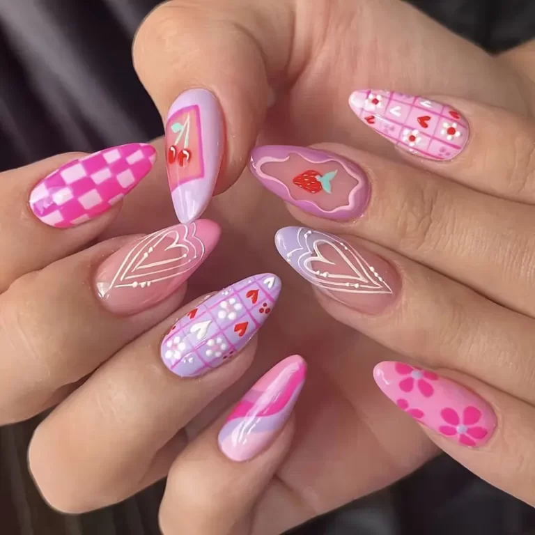 pink valentines day nails