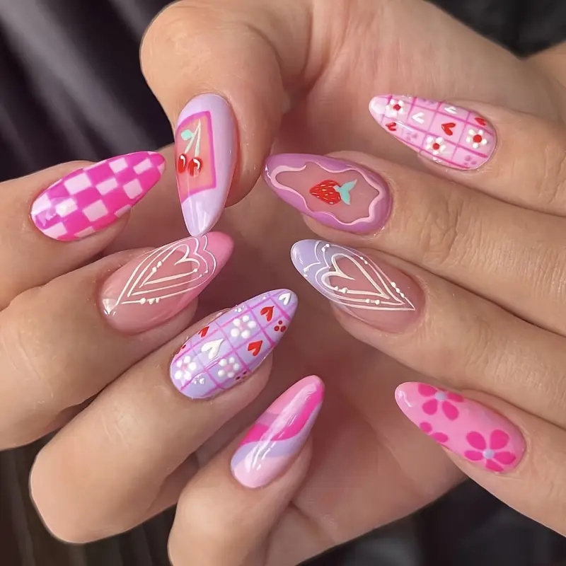 pink valentines day nails